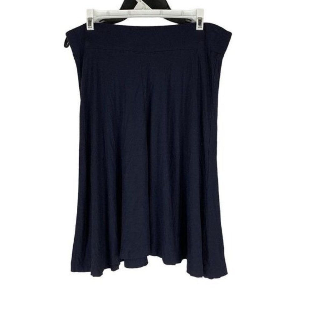 Ann Taylor LOFT Navy Blue Knit Flowy A-Line Skirt M Rayon Blend Womens